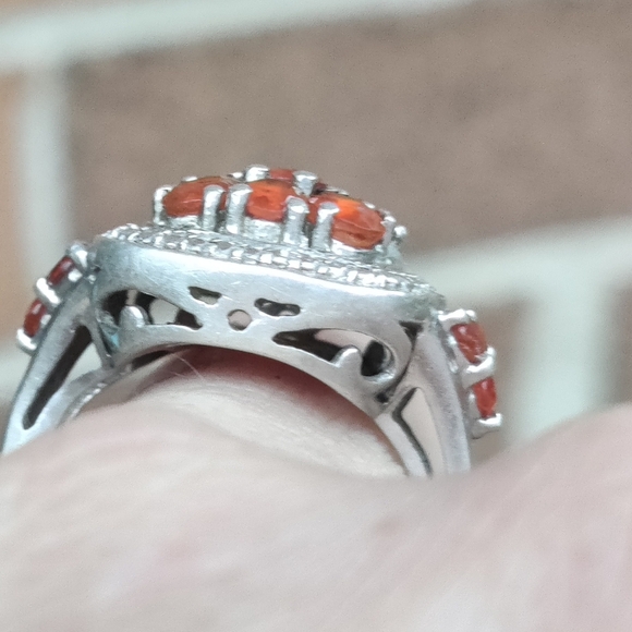 Retired Sterling Chuck Clemency QVC Orange Sapphire Ring - Picture 4 of 7